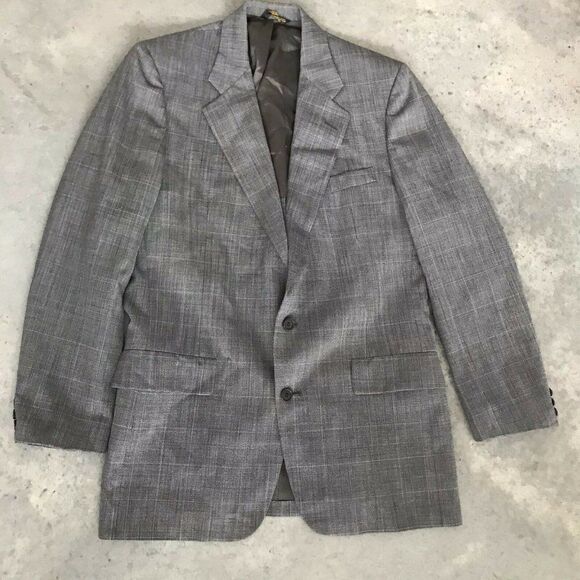John Weitz By Palm Beach Grey Wool Windowpane Sport Coat Blazer Jacket 42R 42 R - Picture 1 of 8
